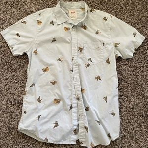 Levi’s Light Blue Button Up Shirt Bird Print Size S